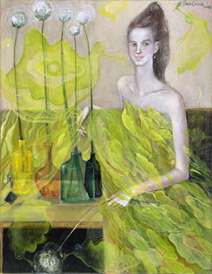 The painting -Green flower- (2004) by Annael (Anelia Pavlova), artist, after the (classical) music of Hindemith